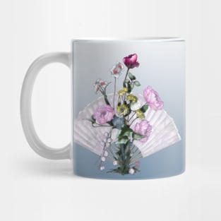 Pale pink watercolor peonies with a folding fan Mug